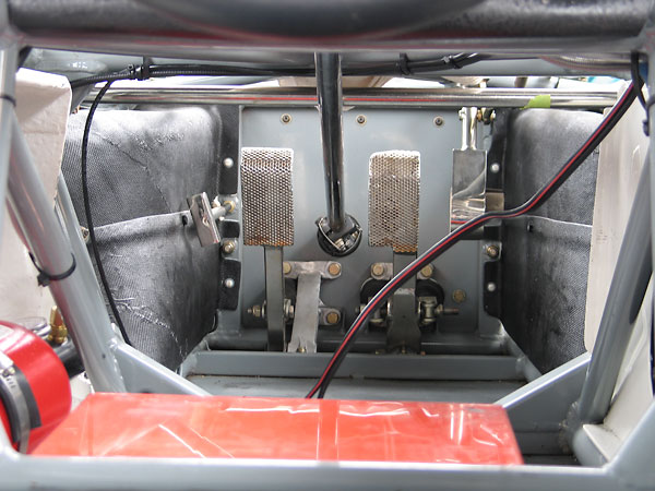 Clutch, brake and throttle pedals on a Brabham BT30.