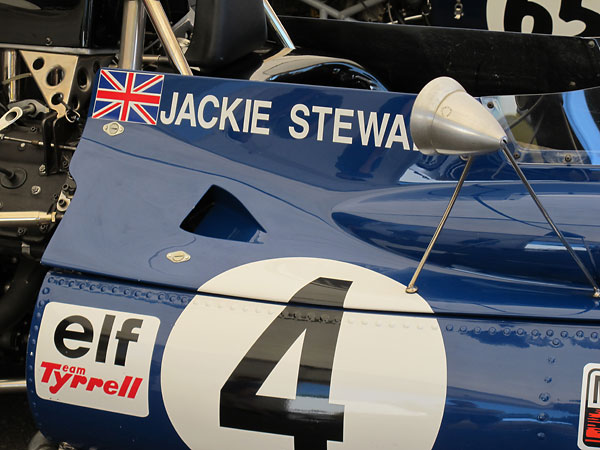 The blue-and-white Saint Andrew's cross flag of Jackie Stewart's native Scotland.