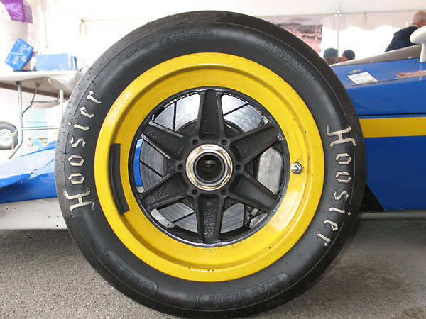 Front: Lola wheels with Hoosier Road Racing 24.0/11.0/15 Tires, R45B compound.