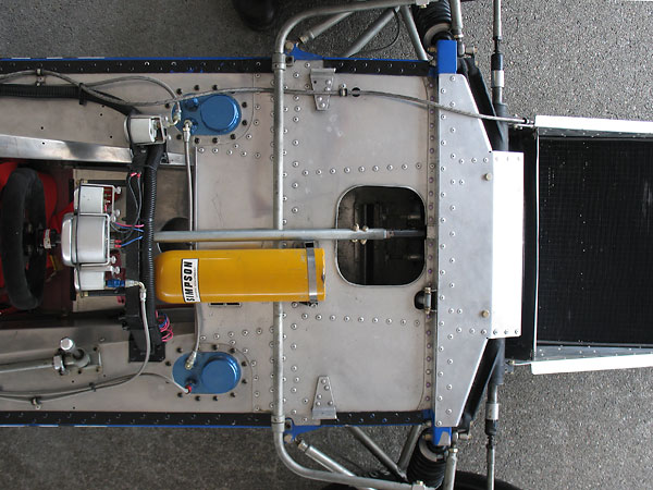 Notice the very high proportion of blind rivets on this racecar's monocoque chassis.