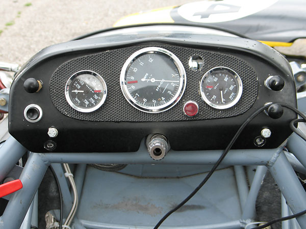 Smiths coolant temperature gauge, chronometric tachometer, and oil pressure gauge.