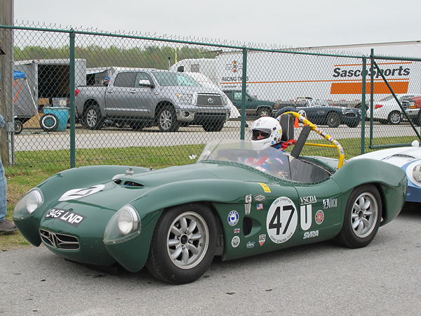 ThunderBolt, queued up to race with a pristine Turner sportscar.