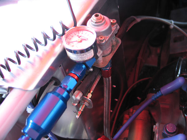 Holley fuel pressure regulator. Mr Gasket fuel pressure gauge (0-15psi). JEGS in-line filter.