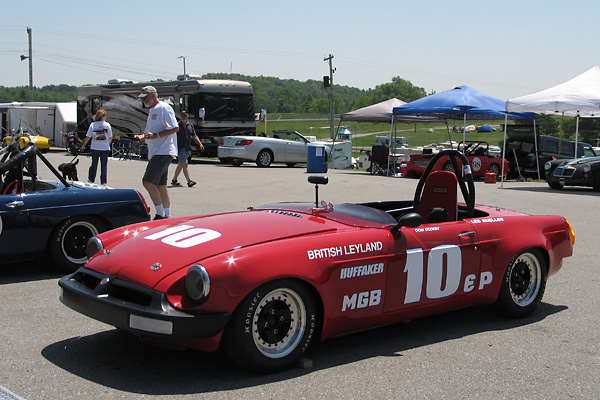 Lee Mueller drove this red Huffaker MGB to a second place finish at the 1978 SCCA run-offs.