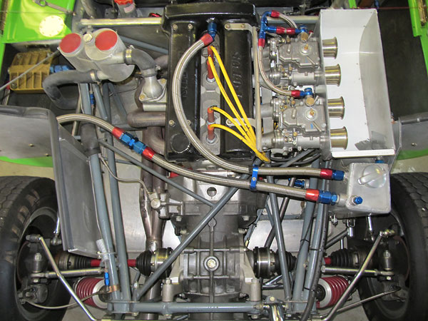 Oil line routing within the engine compartment.