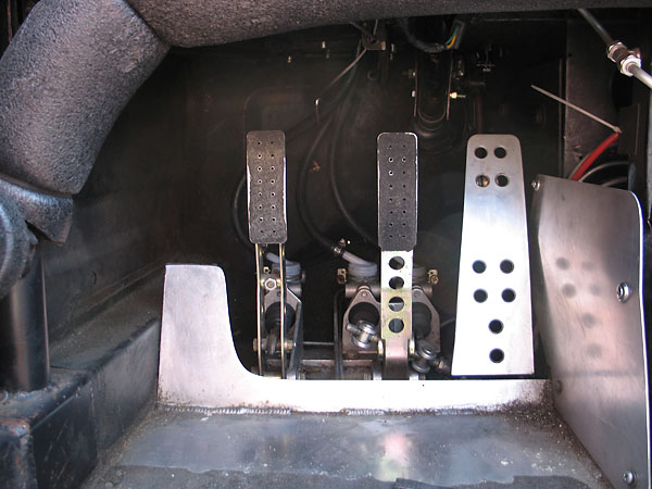Tilton 600-series floor mounted clutch and brake pedals.