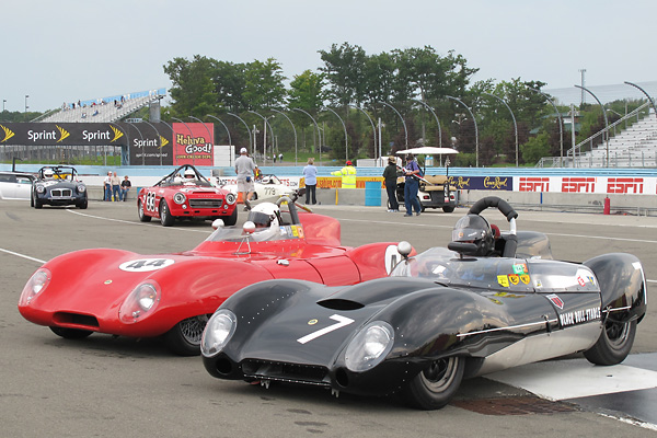Dudley Cunningham's Lotus 15 shares victory lane with Glenn Stephens' Lotus Eleven.