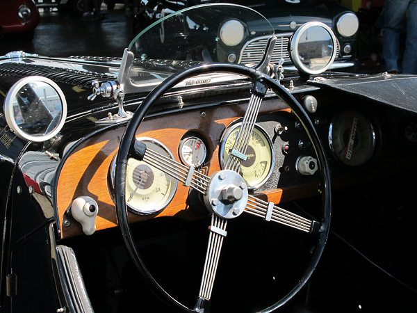 Blumel Brothers Brooklands, four spoke spring-type steering wheel.