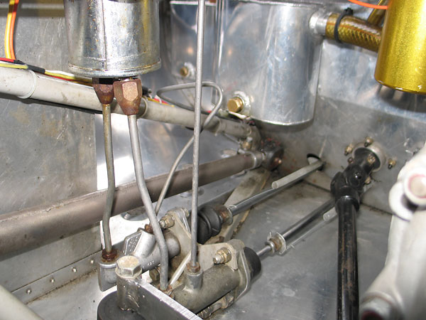 Dual Girling master cylinders with bias bar.