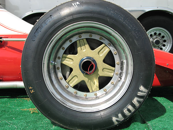 Jongbloed modular racing wheels with Avon 10.0/22.0-13 bias-ply racing slicks.