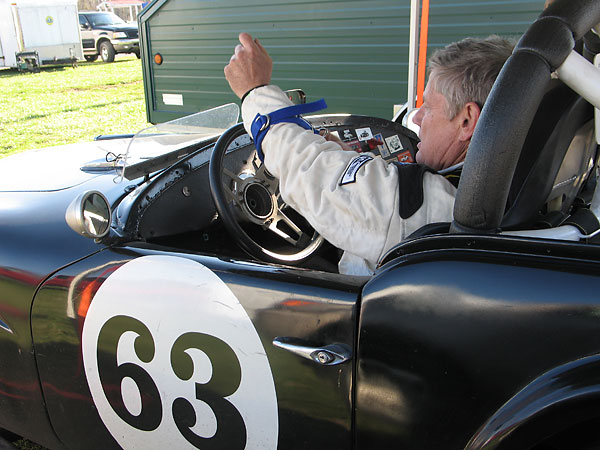 Joe Dockman prepares to race his Daimler SP250 at Summit Point Motorsports Park.
