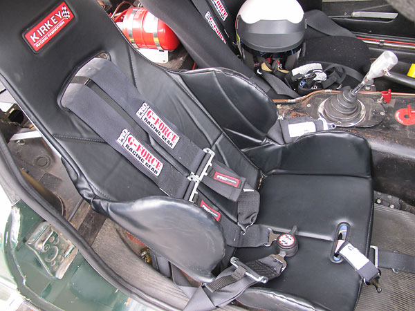 Kirkey aluminum drivers seat with G-Force Pro Series five point cam-lock safety harness.