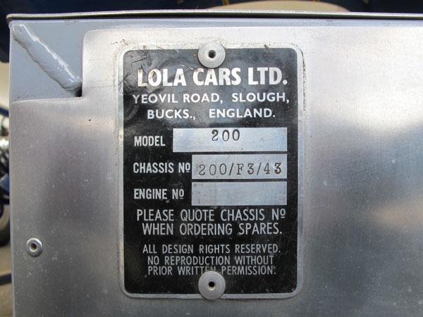 Lola Cars Ltd. Model 200, Chassis No. 200/F3/43