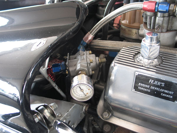 Holley fuel pressure regulator, with VDO 0-15psi fuel pressure gauge.