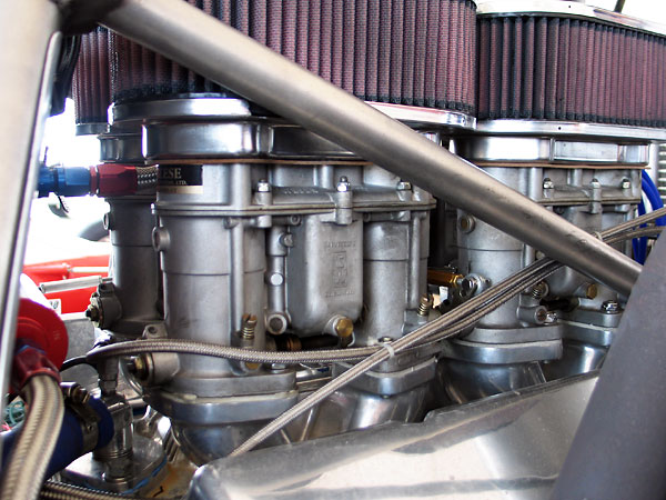 Four Weber IDA48 carburetors, with K&N gauze air filters.