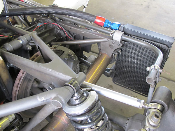 Oil coolers at the rear of a car are vulnerable.