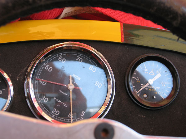 Smiths Chronometric rev counter (500-9000rpm) and oil pressure gauge (0-100psi).
