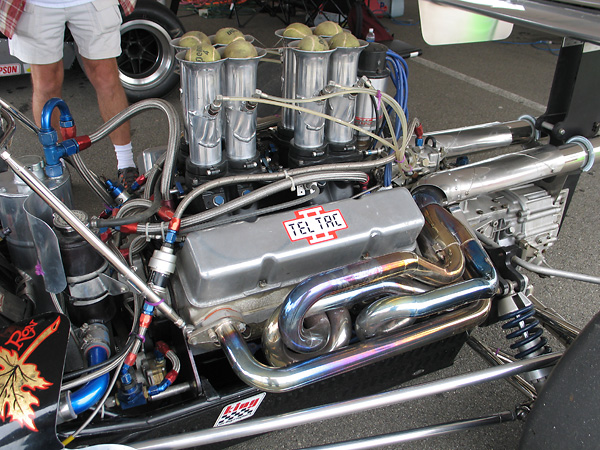 Chevy 305cid V8 with Brodex cylinder heads (from HRD Racing Heads).