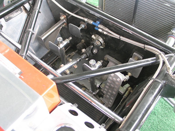 Cast aluminum brake pedal bracket. Adjustable pedal stops. Cast aluminum throttle pedal by OMP