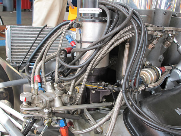 The magneto and a Lucas fuel injection metering unit share a common drive.