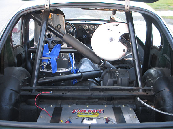 Lead/acid battery mounted in a marine battery box.