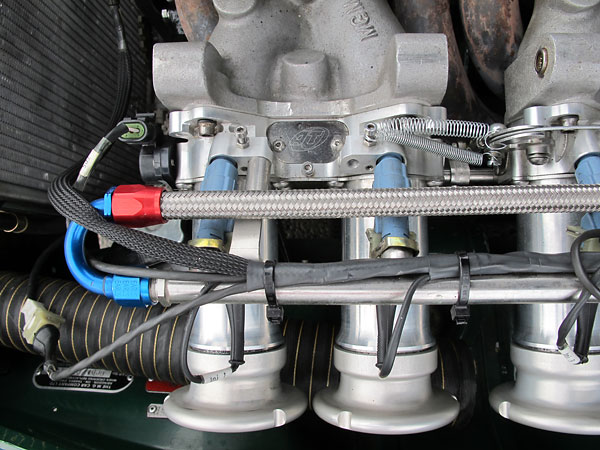 AT Power (UK) throttle bodies mounted on MGM (Weber DCOE style) intake manifolds.