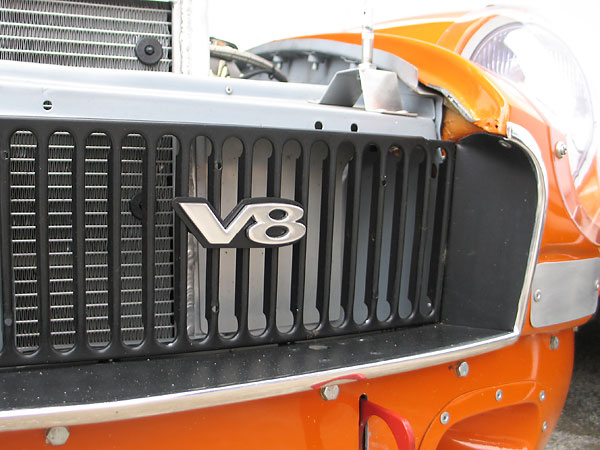 V8 grille badge.