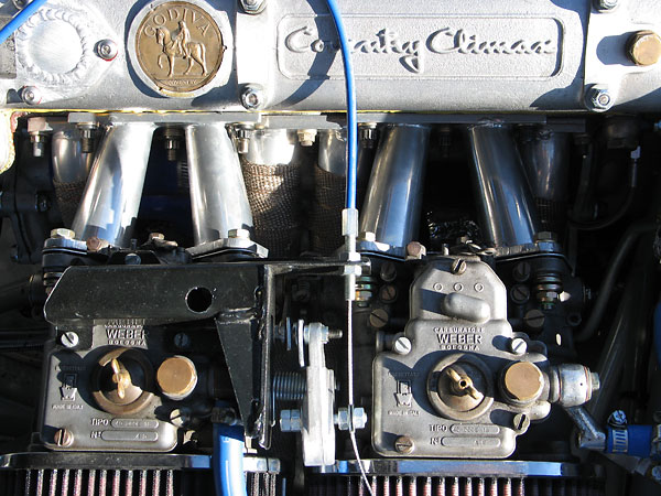 Dual Weber 40DCOE carburetors on fabricated tubular steel intake manifolds.